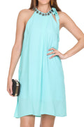 Knee Length Sleeveless Sky Blue Dress