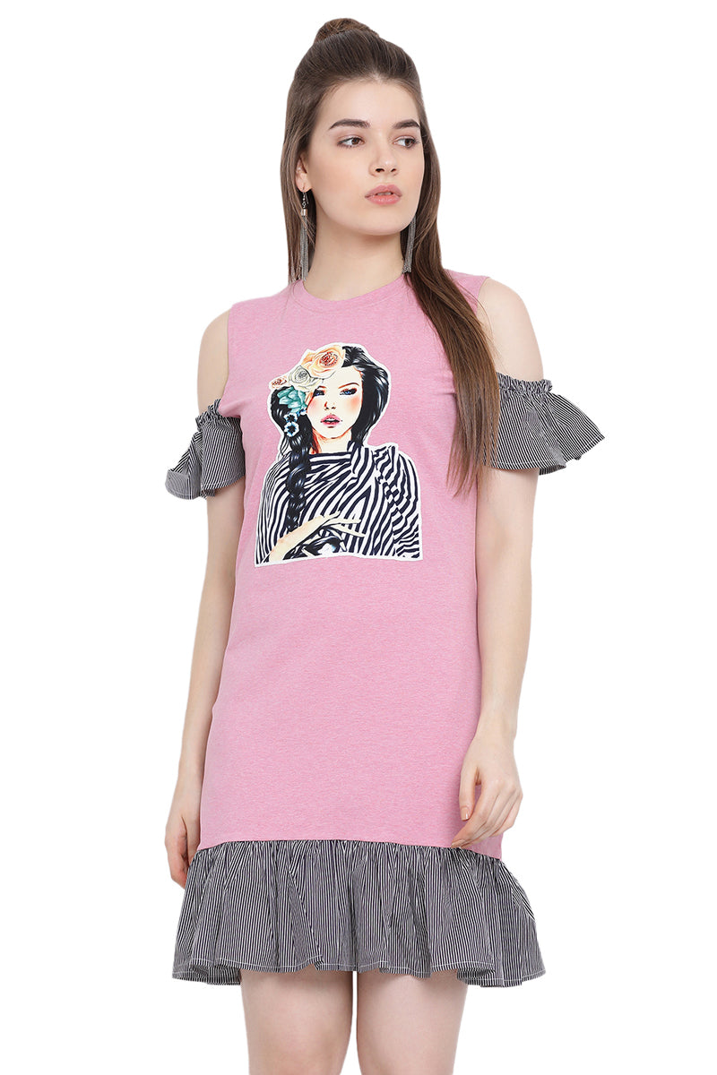 Model Printed Medium Length Catchy Dress