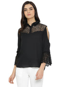 Solid Black Lace Casual Top