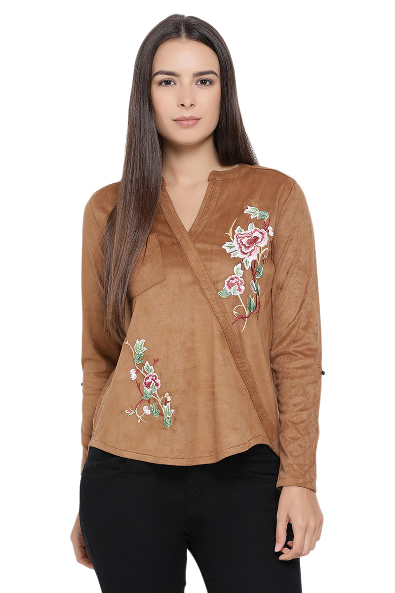 Embroidered Cross Over Winter Top