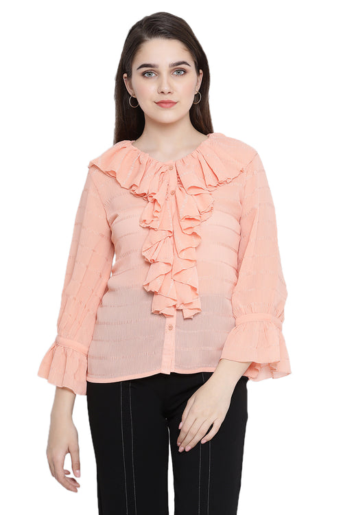 Ruffled Bell Sleeve Buttoned Top