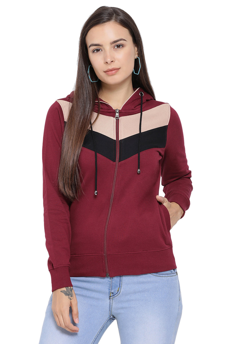 Casual Block Stripes Zipper Sweatshirt