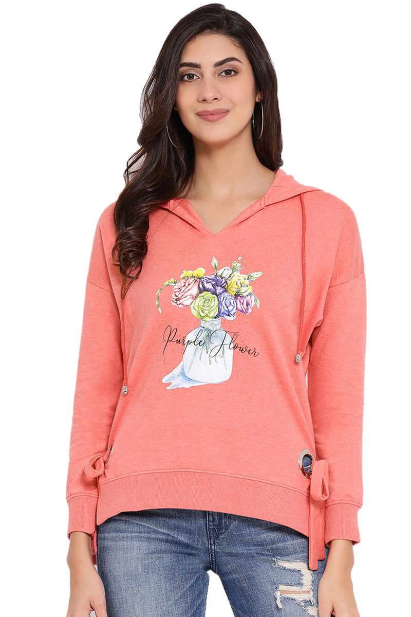 Floral Print Casual Hoodie