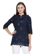 Front Tie Laser Cut Casual Tunic