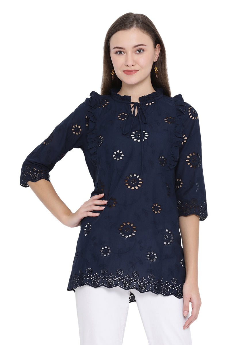 Front Tie Laser Cut Casual Tunic