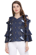 Abstract Art Bell Sleeve Formal Top