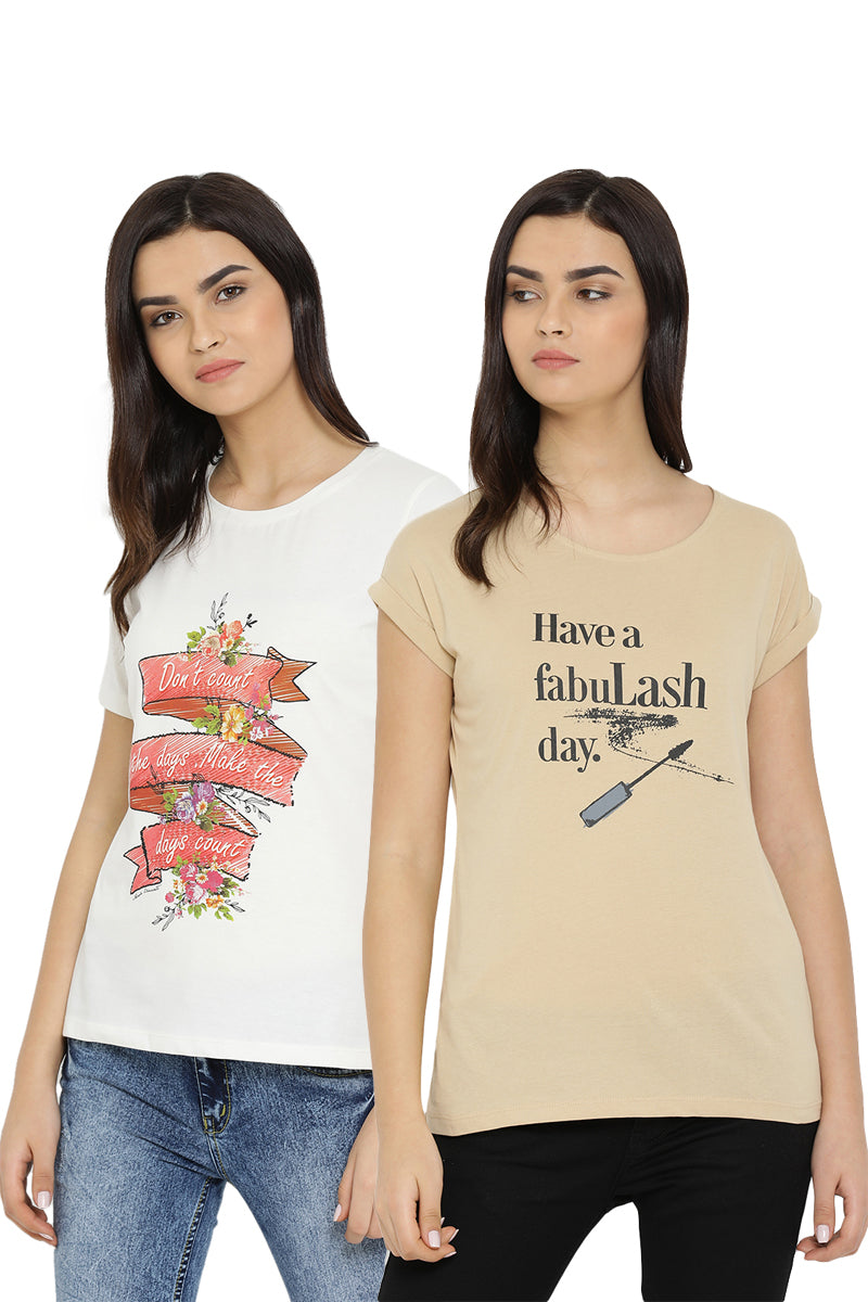 Casual T-Shirt Combo Pack (Beige | White)