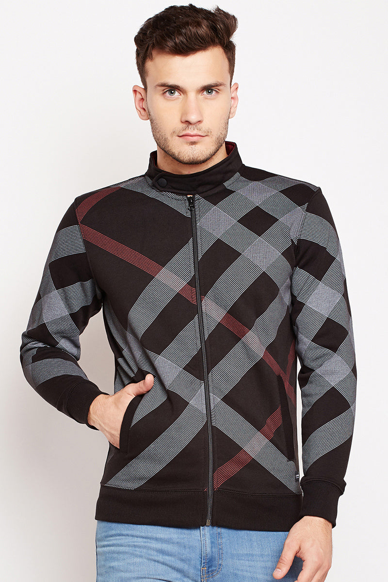 Axmann Abstract Check Zipper Sweatshirt - MODA ELEMENTI