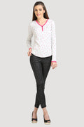 V Neck Placket Full Sleeve Rib Top - MODA ELEMENTI