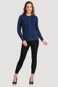 Solid Denim Front Zipper Cardigan - MODA ELEMENTI