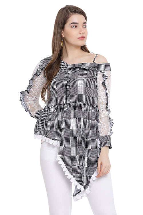 Houndstooth Single Off Shoulder Pattern Top