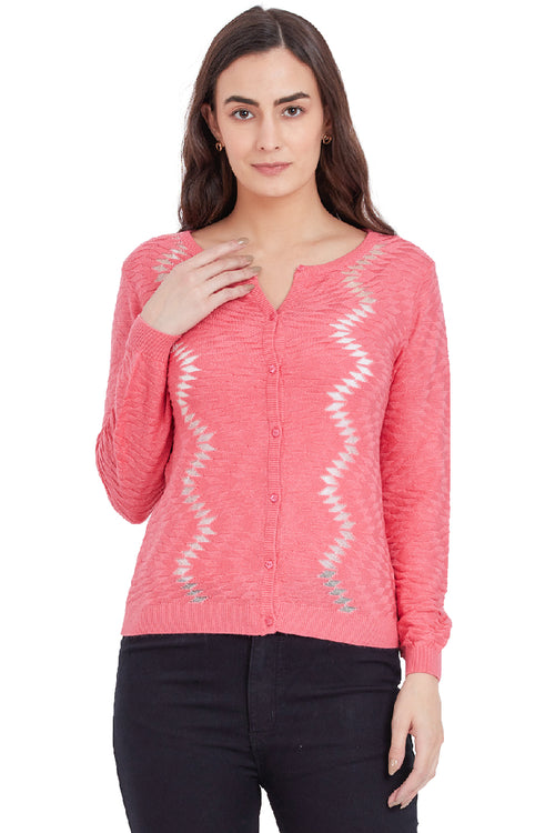 Diamond Cut Designed Hot Pink Cardigan