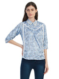 Sky Printed Collared Smart Top