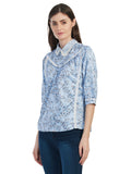 Sky Printed Collared Smart Top