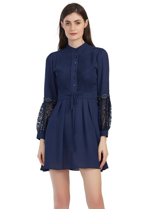 Solid Navy Mini Skirt Dress