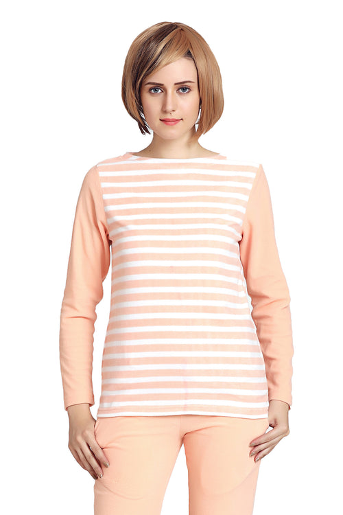 Striped Coral Polar Fleece Night Suit - MODA ELEMENTI