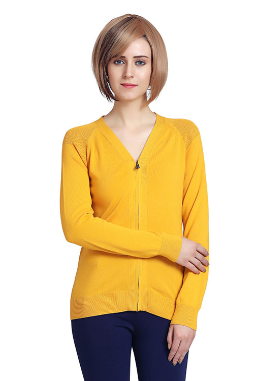 Solid Front Zipper Cardigan - MODA ELEMENTI