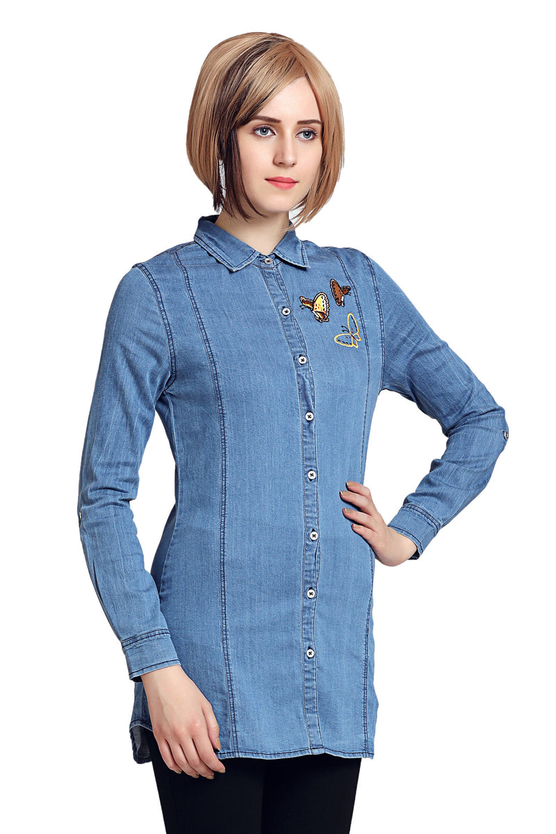 Embroidered Patches Denim Shirt - MODA ELEMENTI