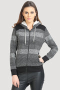 Full Sleeve Front Zipper Stripe Hooded Sweatshirt - MODA ELEMENTI