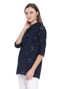 Front Tie Laser Cut Casual Tunic