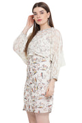 Birds Printed Lace Midi Dress