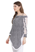 Houndstooth Single Off Shoulder Pattern Top
