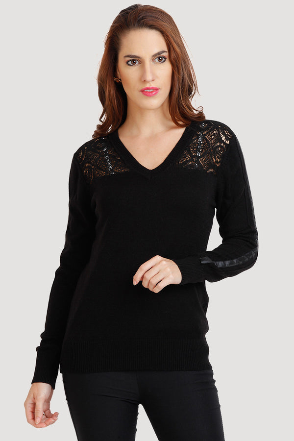 V Neck Lace Top - MODA ELEMENTI