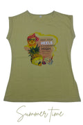 Round Neck Folded Sleeve-Less- Character Printer T-Shirt