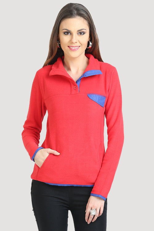 Full Sleeve Neck Buttoned Polar Fleece Sweatshirt - MODA ELEMENTI