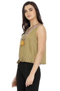 Tassel Embroidered Sleeveless Top