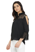 Solid Black Lace Casual Top