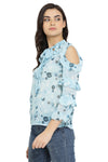 Flower art Sleeve Top_Tie Neck Top