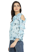 Flower art Sleeve Top_Tie Neck Top