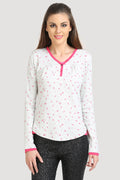V Neck Placket Full Sleeve Rib Top - MODA ELEMENTI