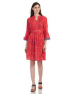 Pleated Flower Printed Medium Length Dress