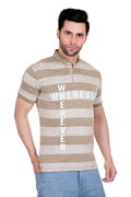 Striped Men Mandarin Collar Grey T-Shirt