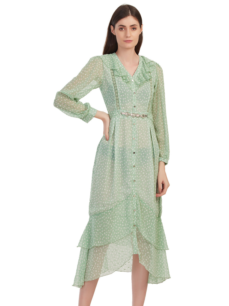 Fashionable Full Net Light Green Dress