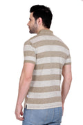 Striped Men Mandarin Collar Grey T-Shirt