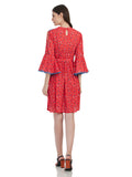 Pleated Flower Printed Medium Length Dress