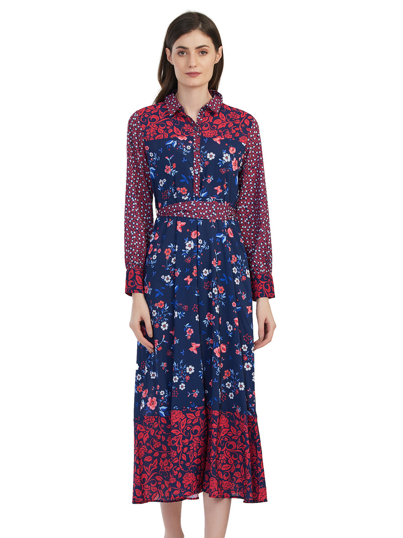 Mesh With Floral Printed Multicolored-Dress
