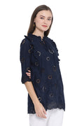 Front Tie Laser Cut Casual Tunic
