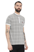 Axmann Checkered Mandarin Collar Polo T-Shirt