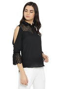 Solid Black Lace Casual Top