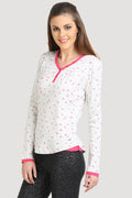 V Neck Placket Full Sleeve Rib Top - MODA ELEMENTI