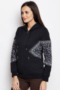 Black Paisley Zipper Hood Sweatshirt