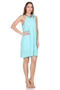 Knee Length Sleeveless Sky Blue Dress