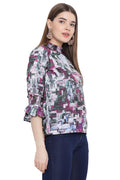 Abstract Printed Bell Sleeve Top