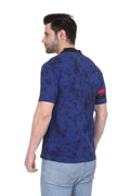 Abstract Men Mandarin Collar Navy Blue T-Shirt