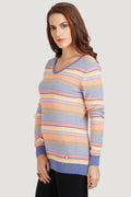 V Neck Multi Striped Jumper - MODA ELEMENTI