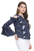 Abstract Art Bell Sleeve Formal Top
